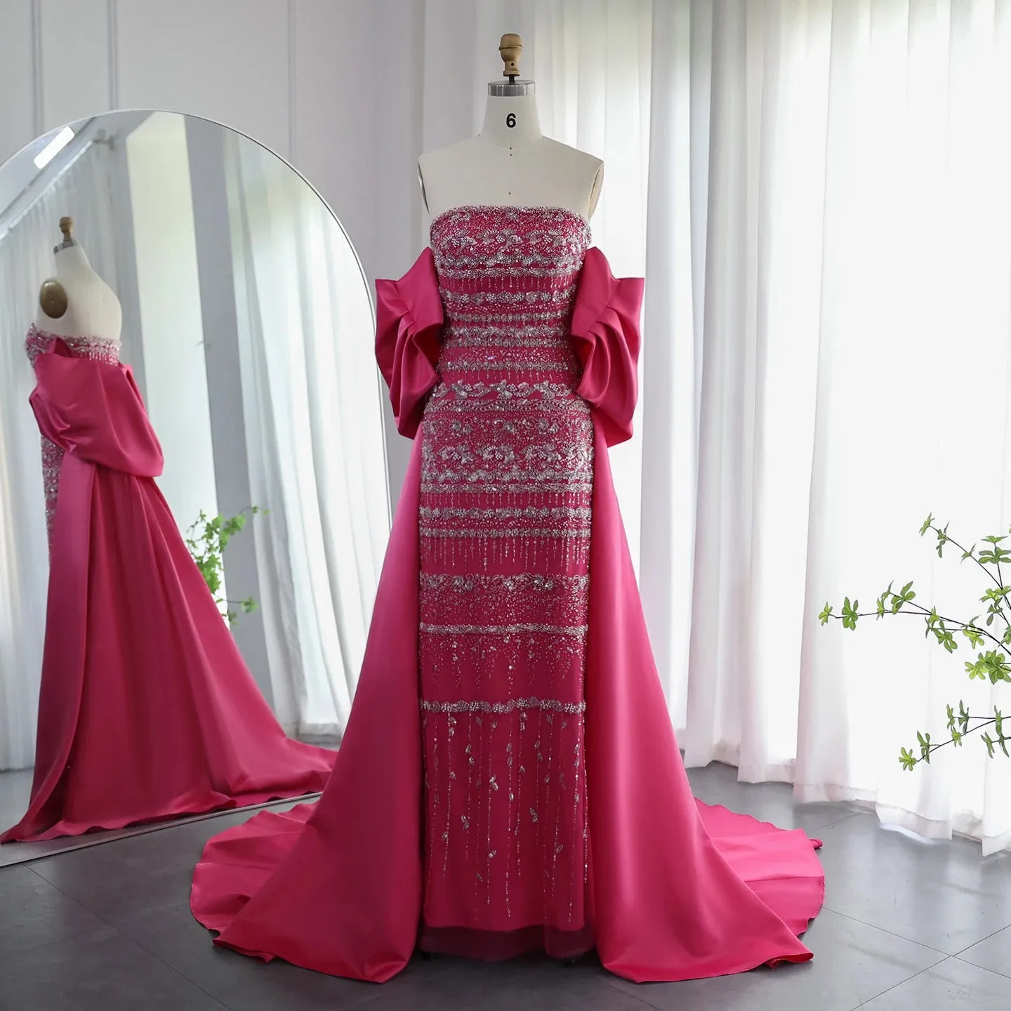 Luxury Sage Green Evening Dress with Cape