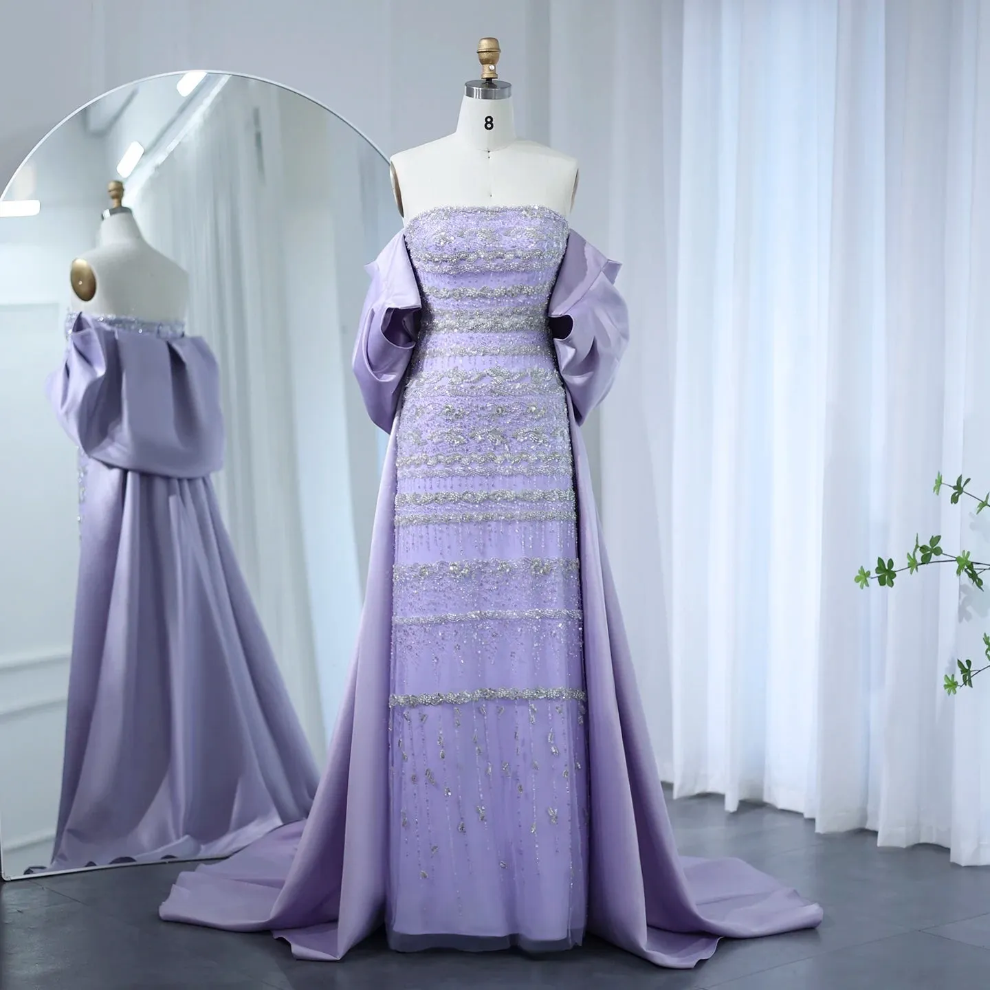 Luxury Sage Green Evening Dress with Cape