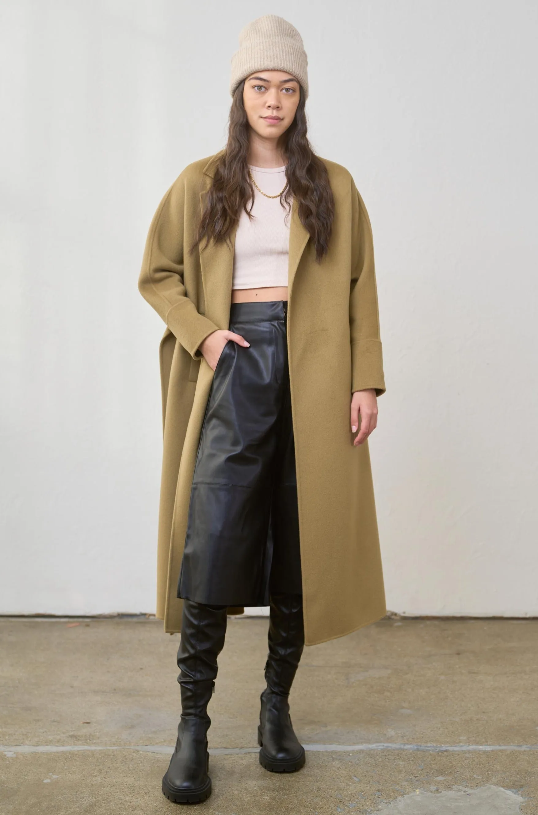 Lydia cashmere coat belt attached JL033C