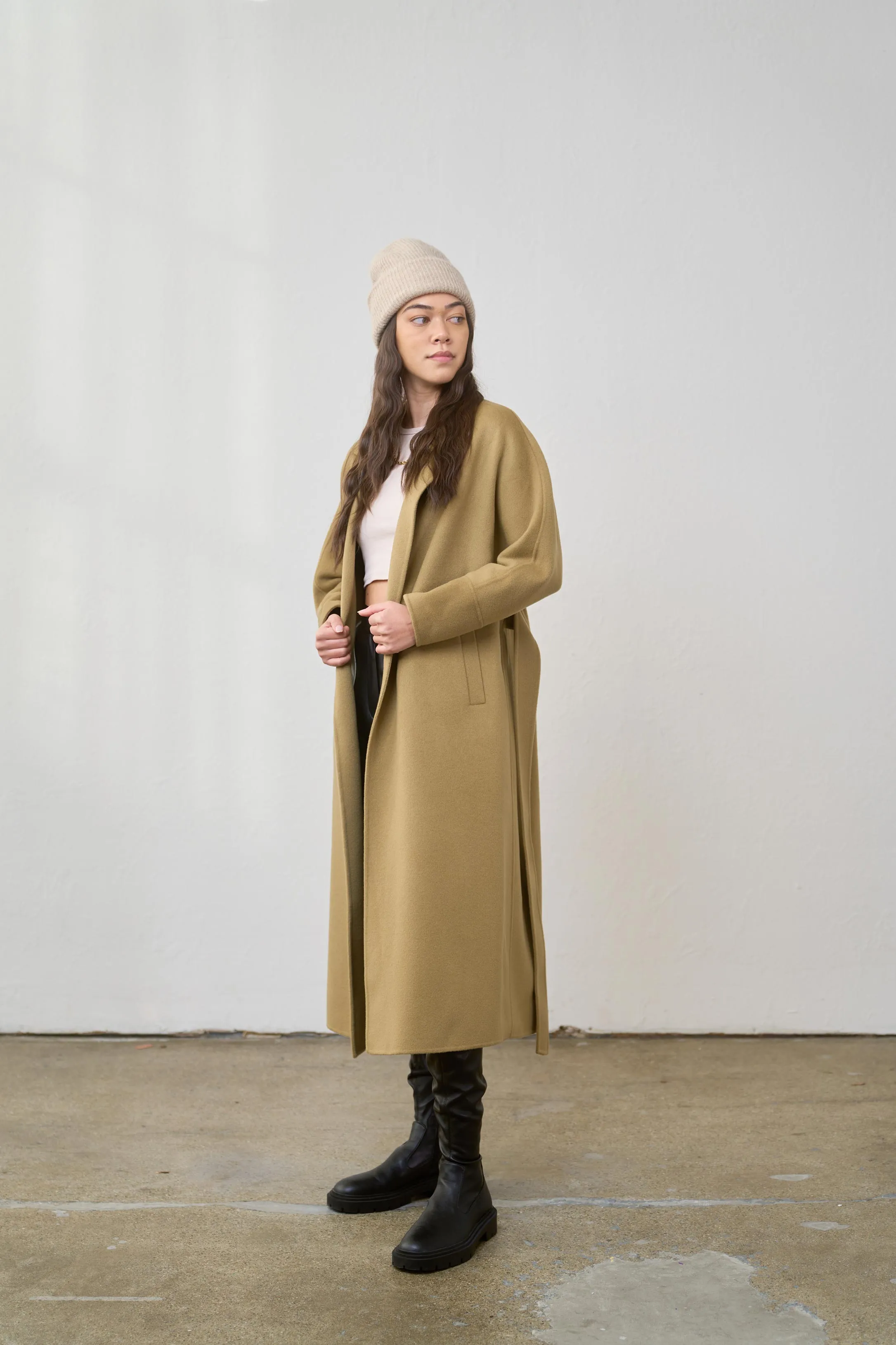 Lydia cashmere coat belt attached JL033C