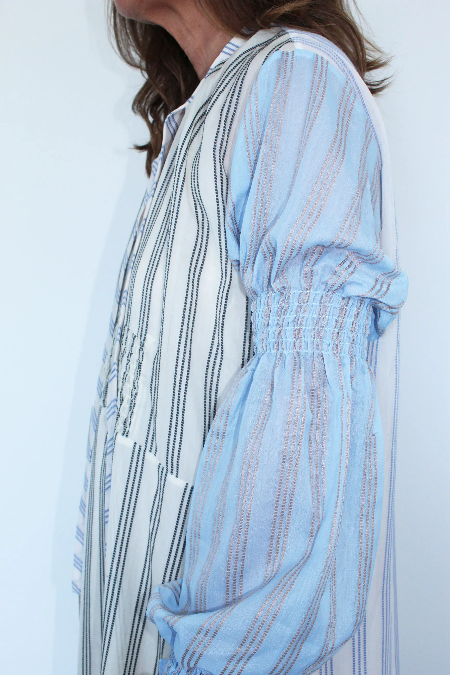 M Peoria Long Sleeve Maxi Dress in Blue