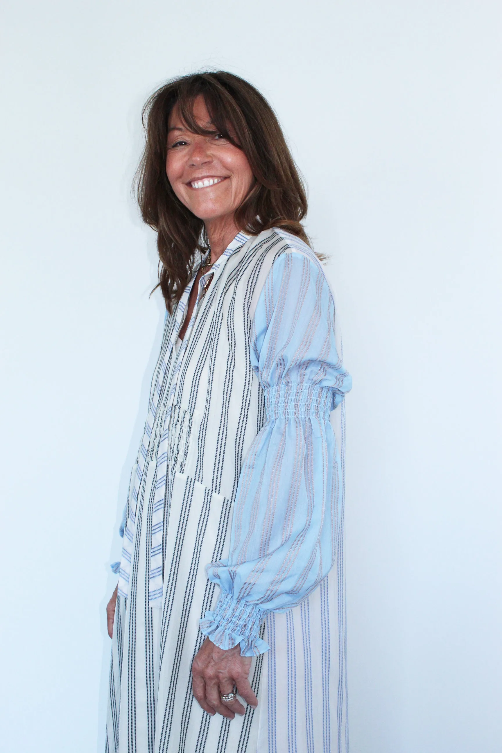 M Peoria Long Sleeve Maxi Dress in Blue