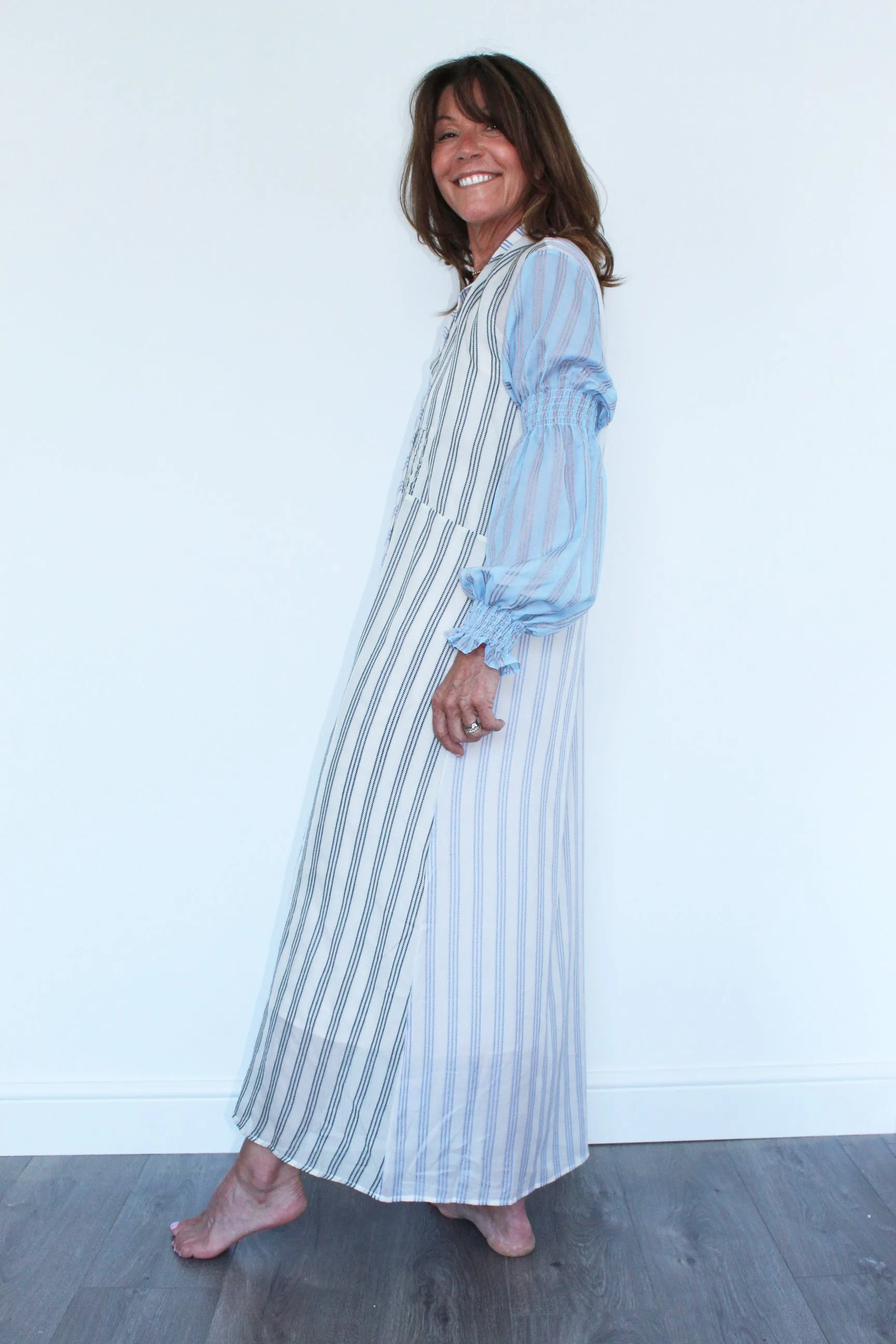 M Peoria Long Sleeve Maxi Dress in Blue