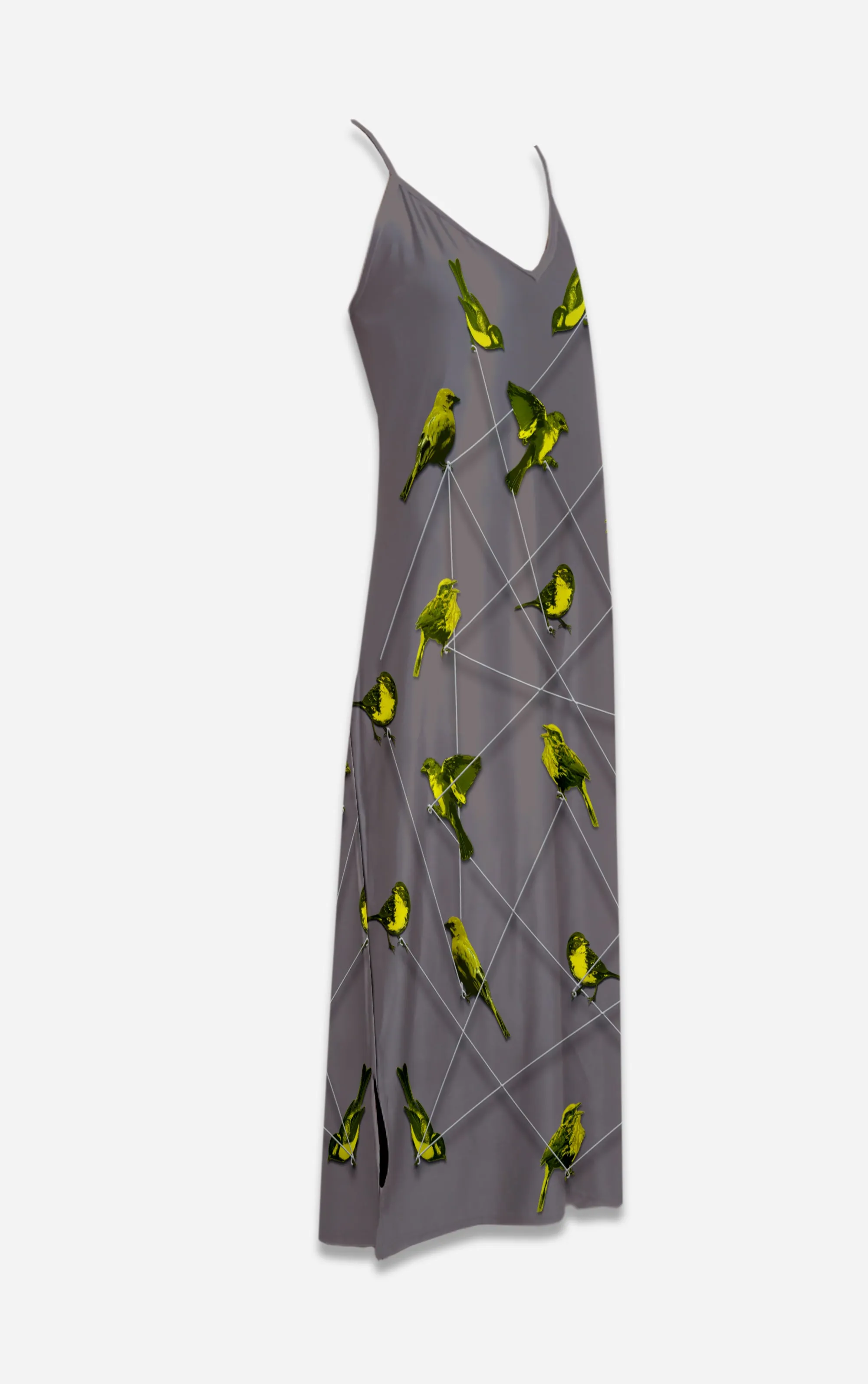 Make Me A Bird- 100% Silk Satin French Gothic V Neck Slip Dress in Lavender Steel | Le Leanian™