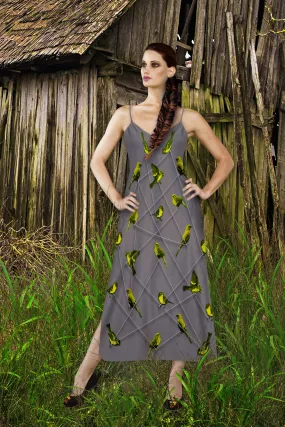 Make Me A Bird- 100% Silk Satin French Gothic V Neck Slip Dress in Lavender Steel | Le Leanian™