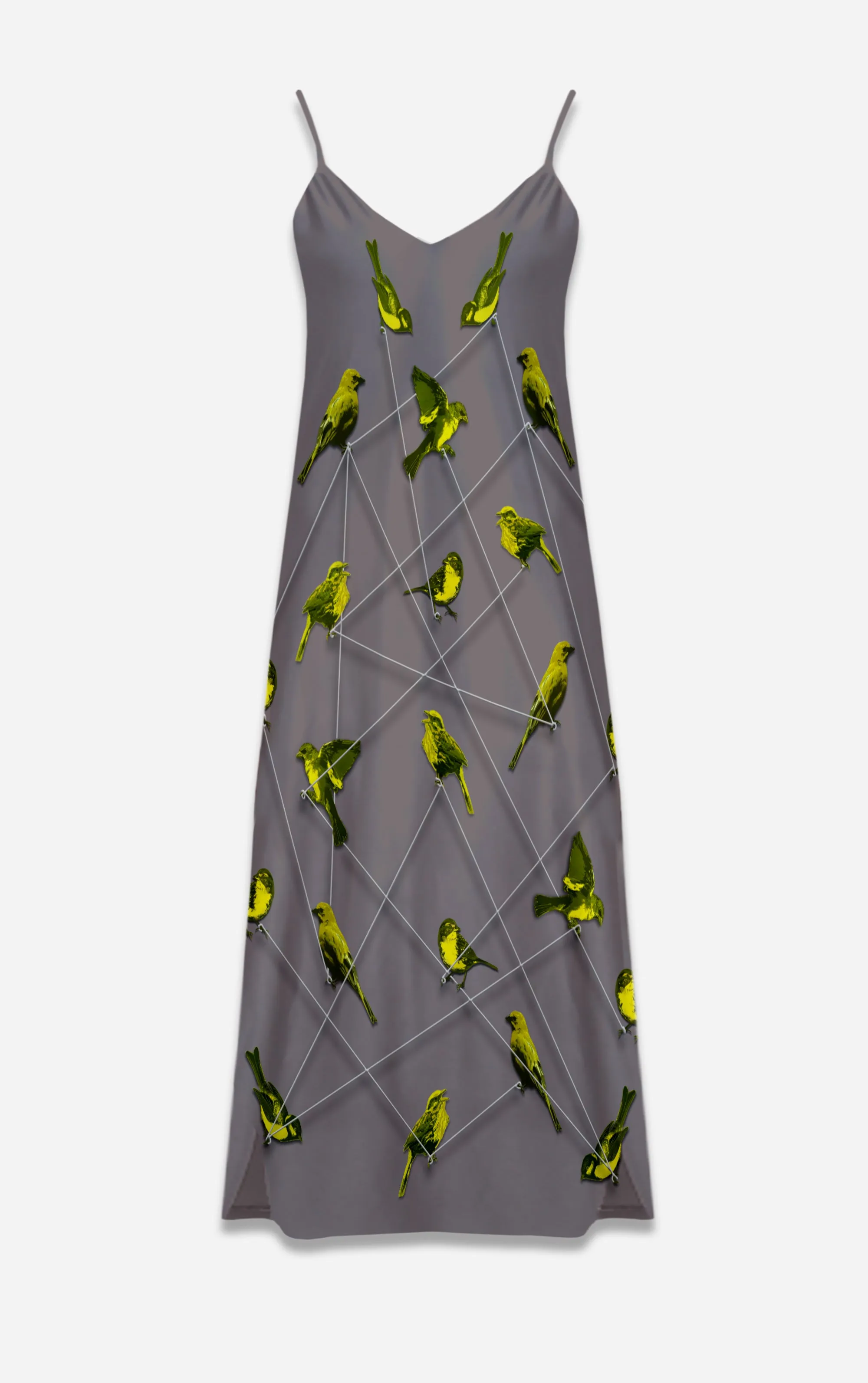 Make Me A Bird- 100% Silk Satin French Gothic V Neck Slip Dress in Lavender Steel | Le Leanian™