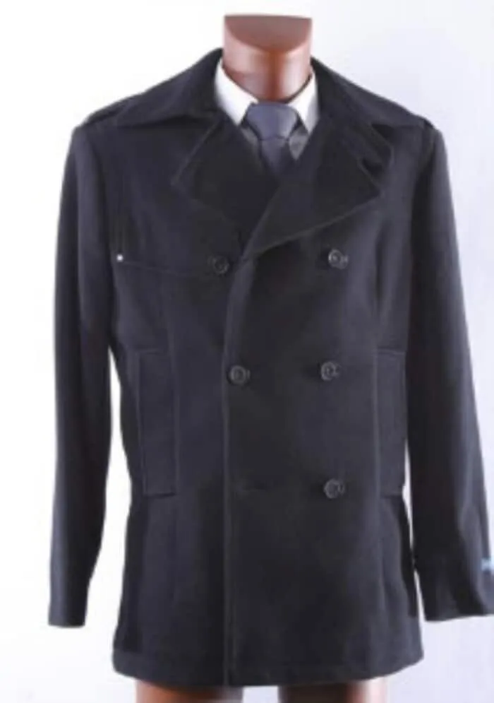 Mens Black Overcoat - 9901 Double Breasted Dark color black Wool fabric Winter OverCoat