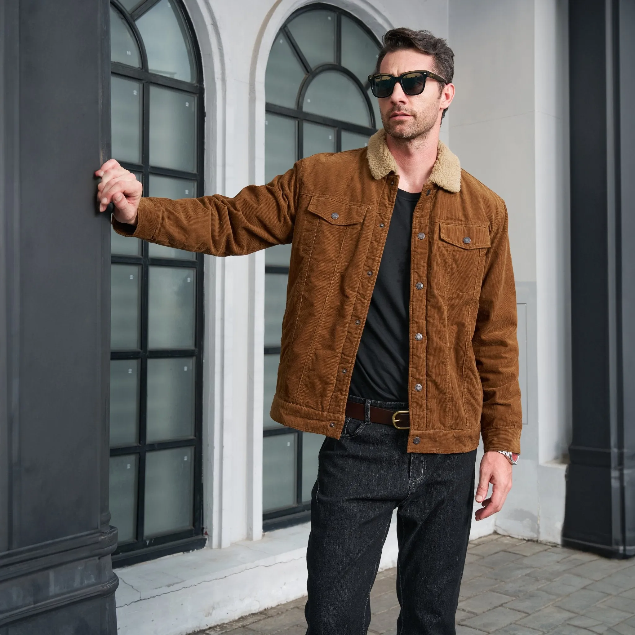 Men's Corduroy Sherpa Lined Jacket - Warm Winter Coat with 5 Pockets