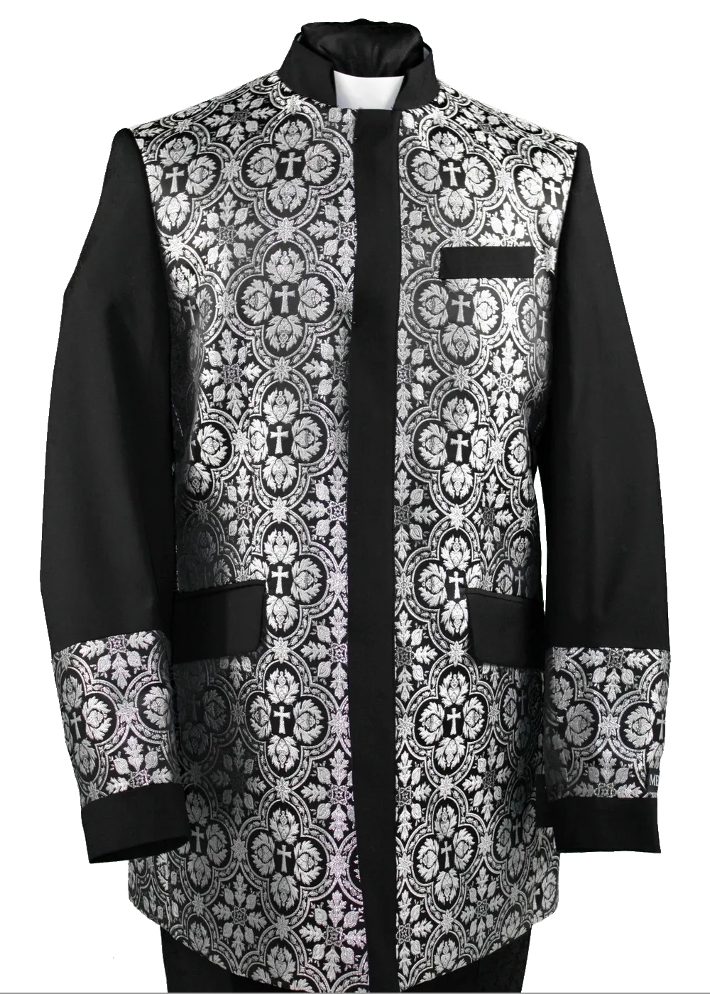 Men's Preaching Clergy Jacket Black/Silver