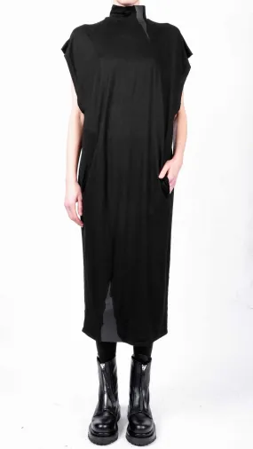 Midi Jersey Sleeveless Dress with Leather Detail