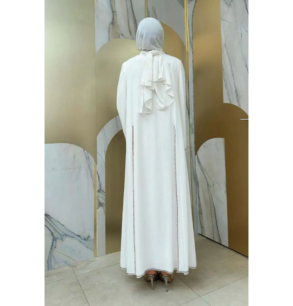 Modest Muslim Woman's Layered Sleeves Two Piece Abaya - 3873 White