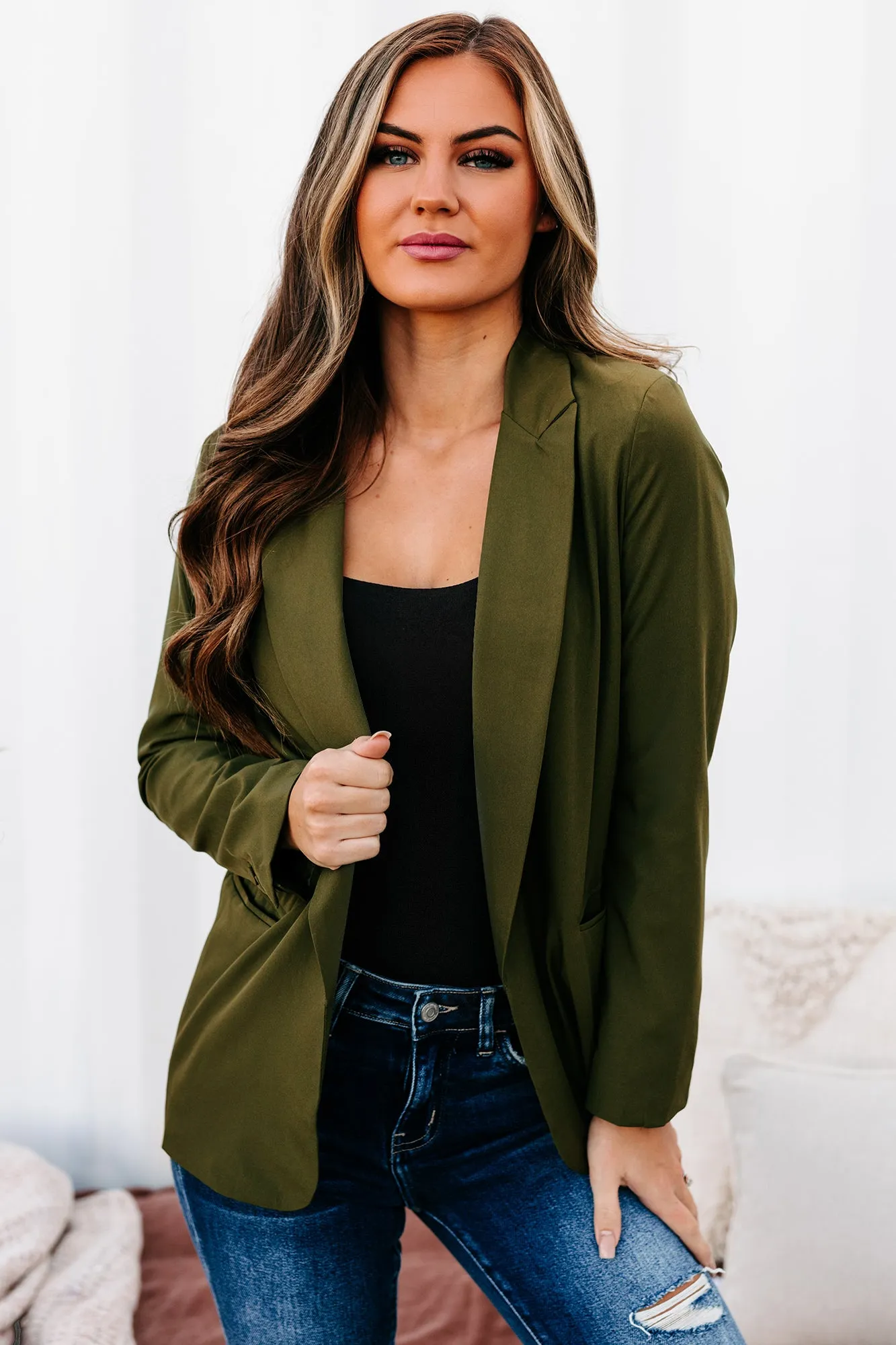 Monthly Projections Open Front Blazer (Olive)