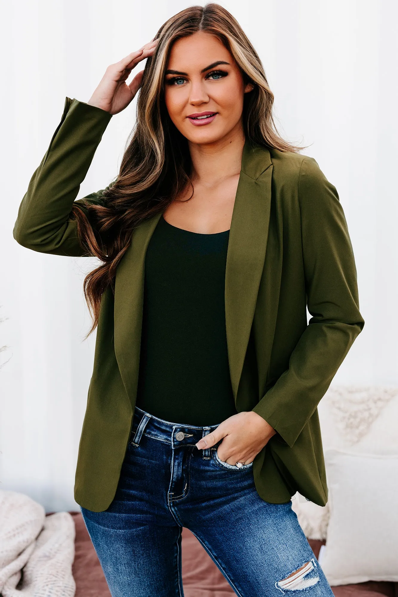 Monthly Projections Open Front Blazer (Olive)