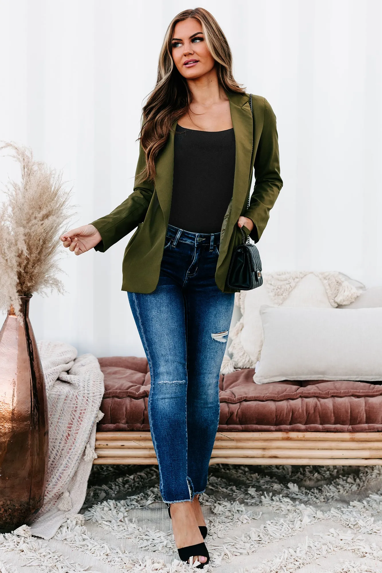Monthly Projections Open Front Blazer (Olive)