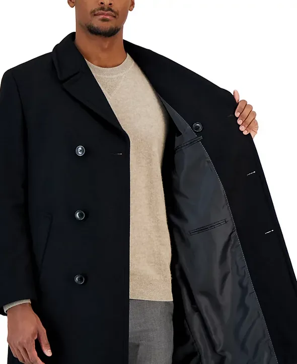 Nautica Men's Classic-Fit Double Breasted Wool Overcoat Coat Black 42R