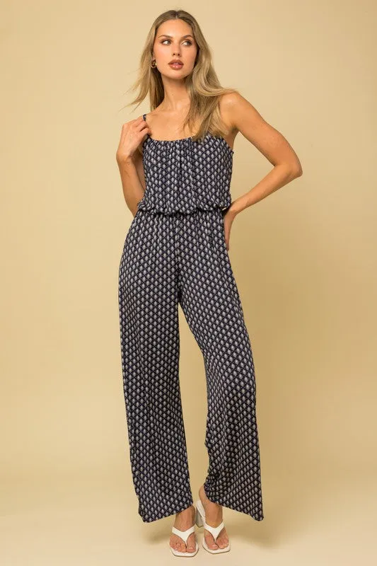 Navy Abstract Jumpsuit
