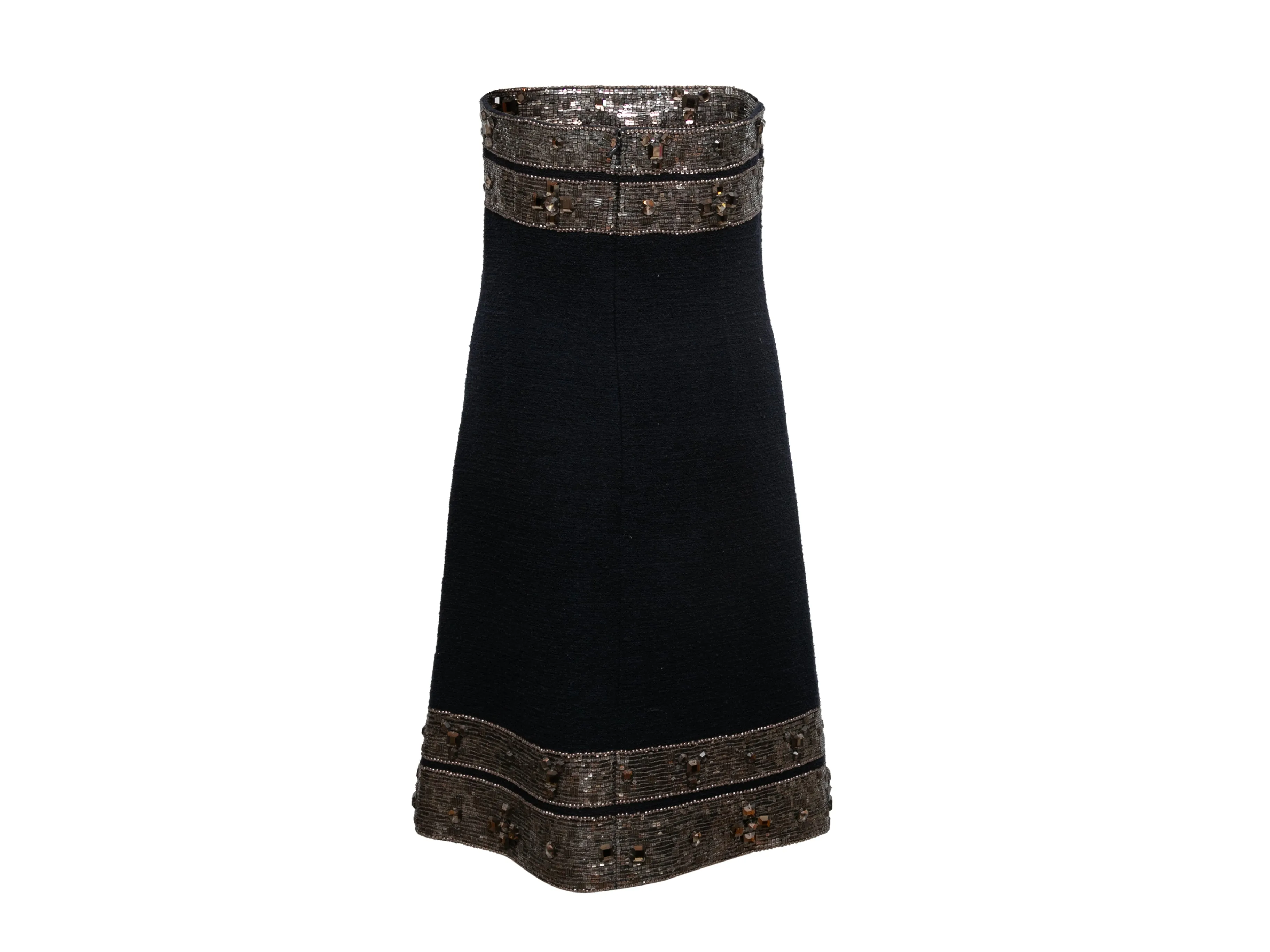Navy Oscar de la Renta Strapless Wool Dress Size US 8