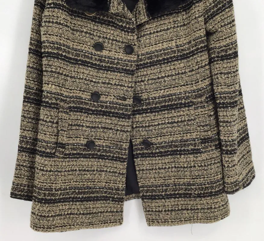 NWT Miss Me Women's Brown Black Striped Overcoat - Size L