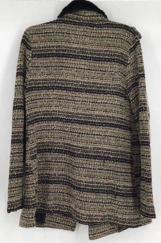 NWT Miss Me Women's Brown Black Striped Overcoat - Size L