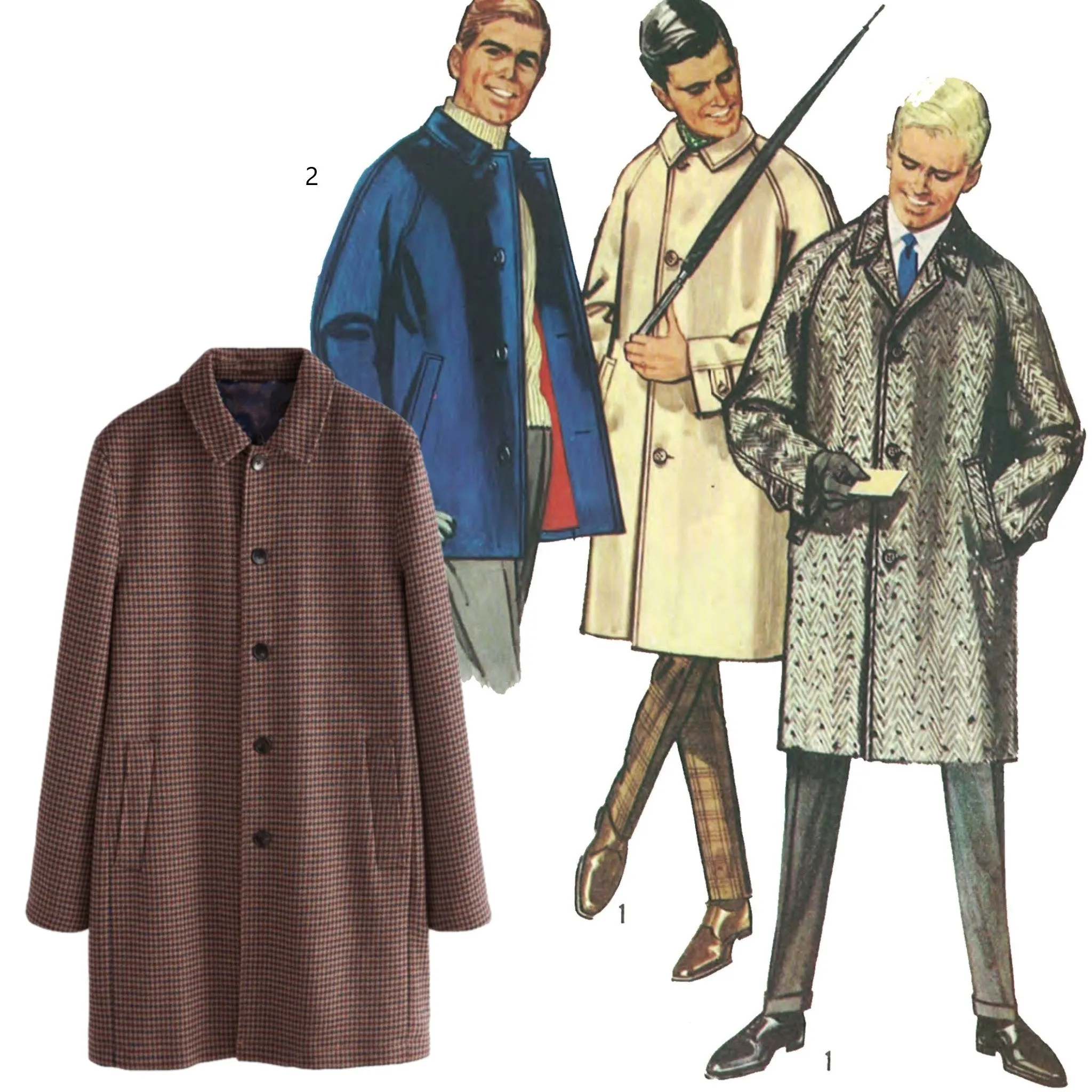 PDF - Vintage 1960s Sewing Pattern, Men's Mod Coat Overcoat - Multi-sizes - Instantly Print at Home