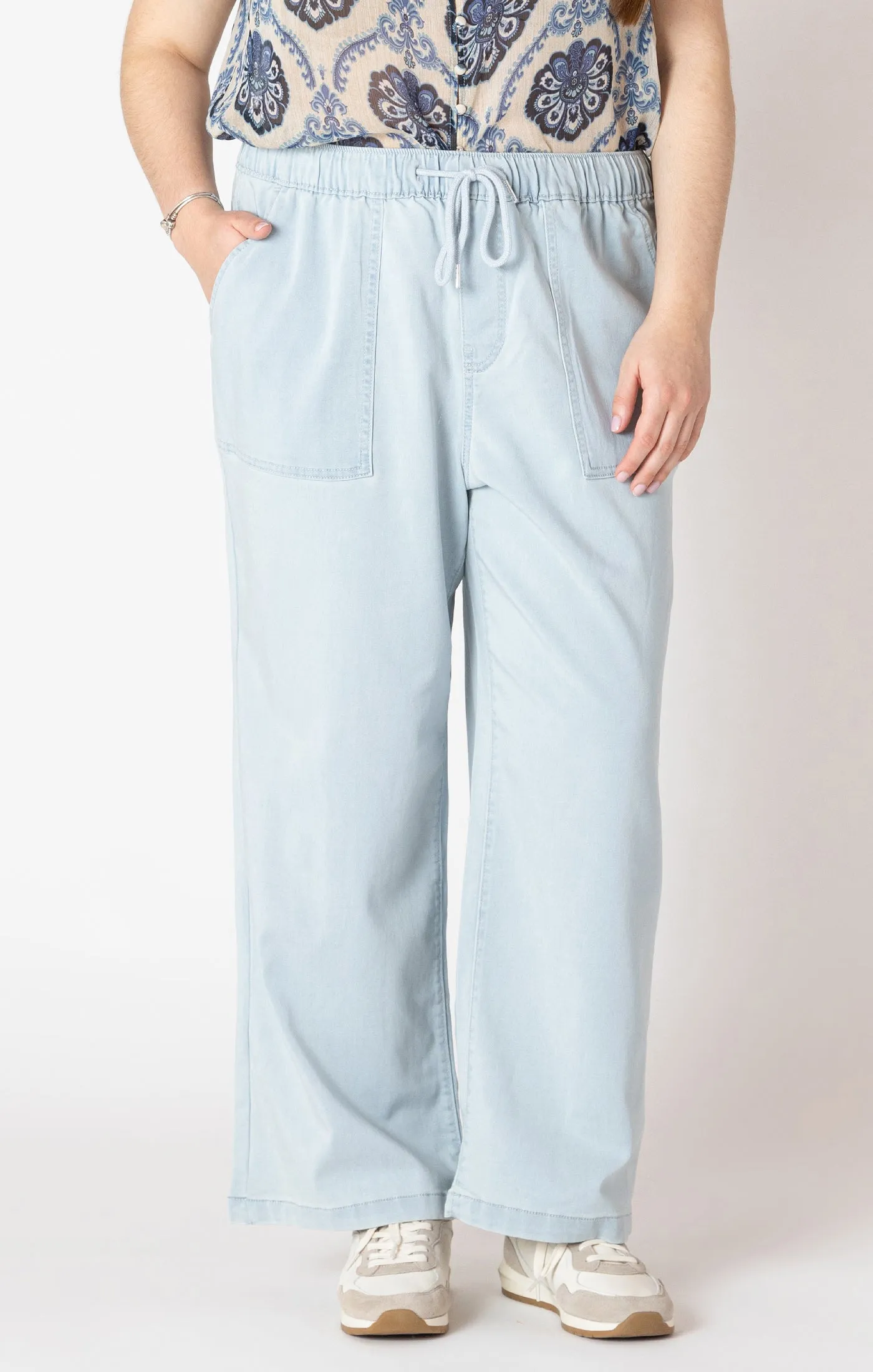 Plus Knit Denim High Rise Joggers - Light Blue Wash