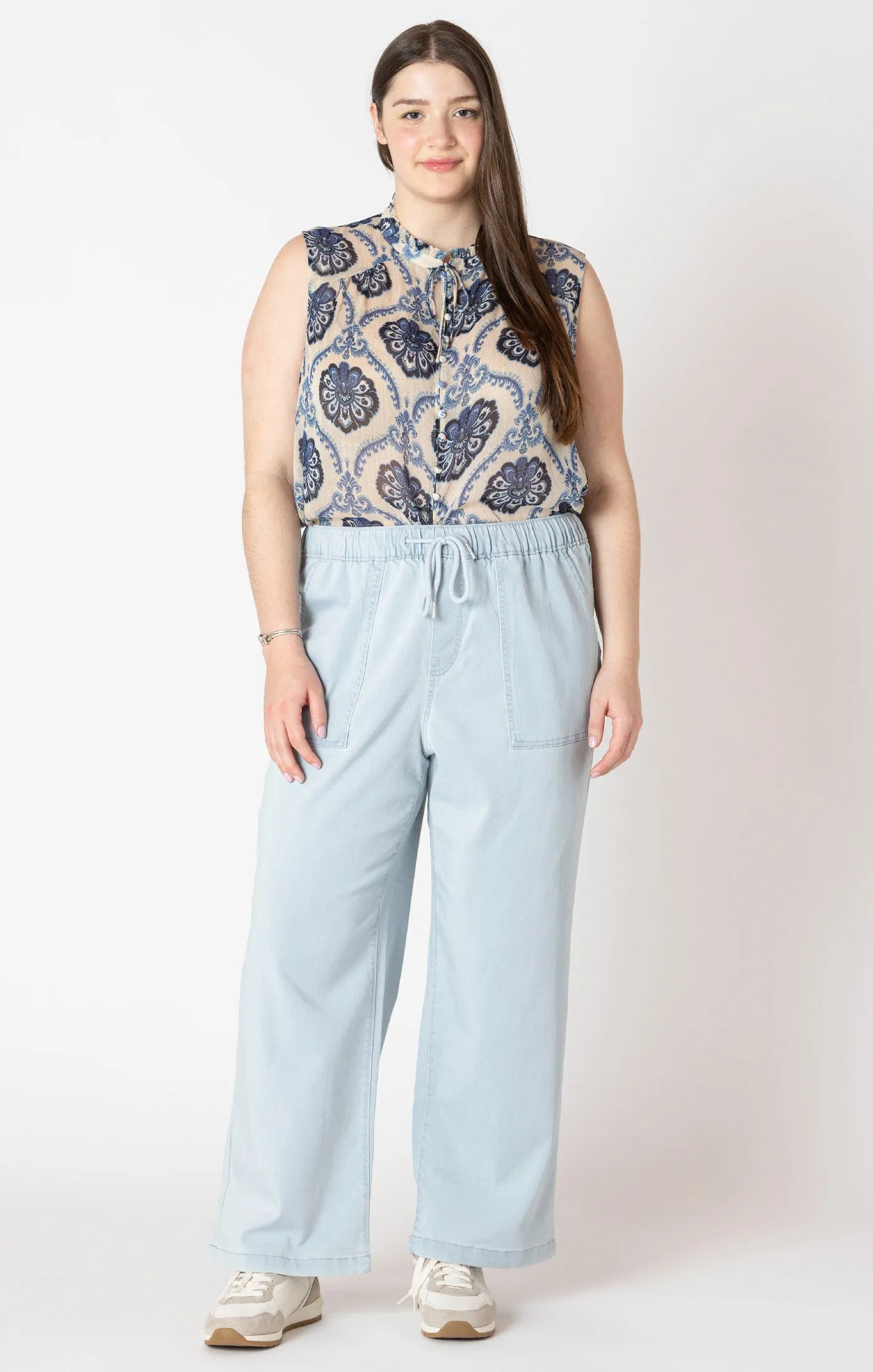 Plus Knit Denim High Rise Joggers - Light Blue Wash