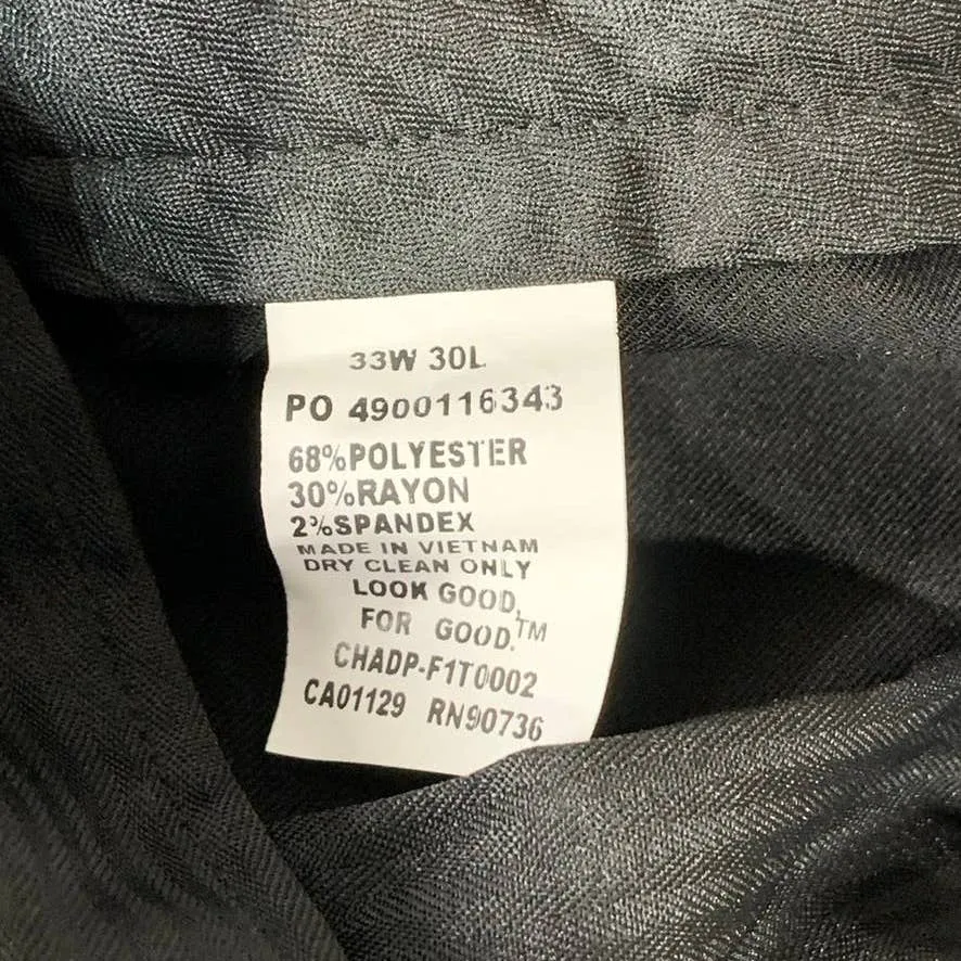 REACTION KENNETH COLE Men's Solid Black Flat Front Dress Pants SZ 33X30