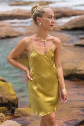 ROSE SILK SLIP DRESS SHORT DARK GOLD