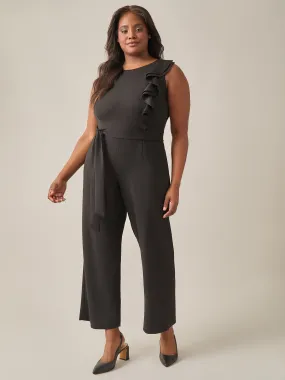 Ruffle Shoulder Jumpsuit, Black