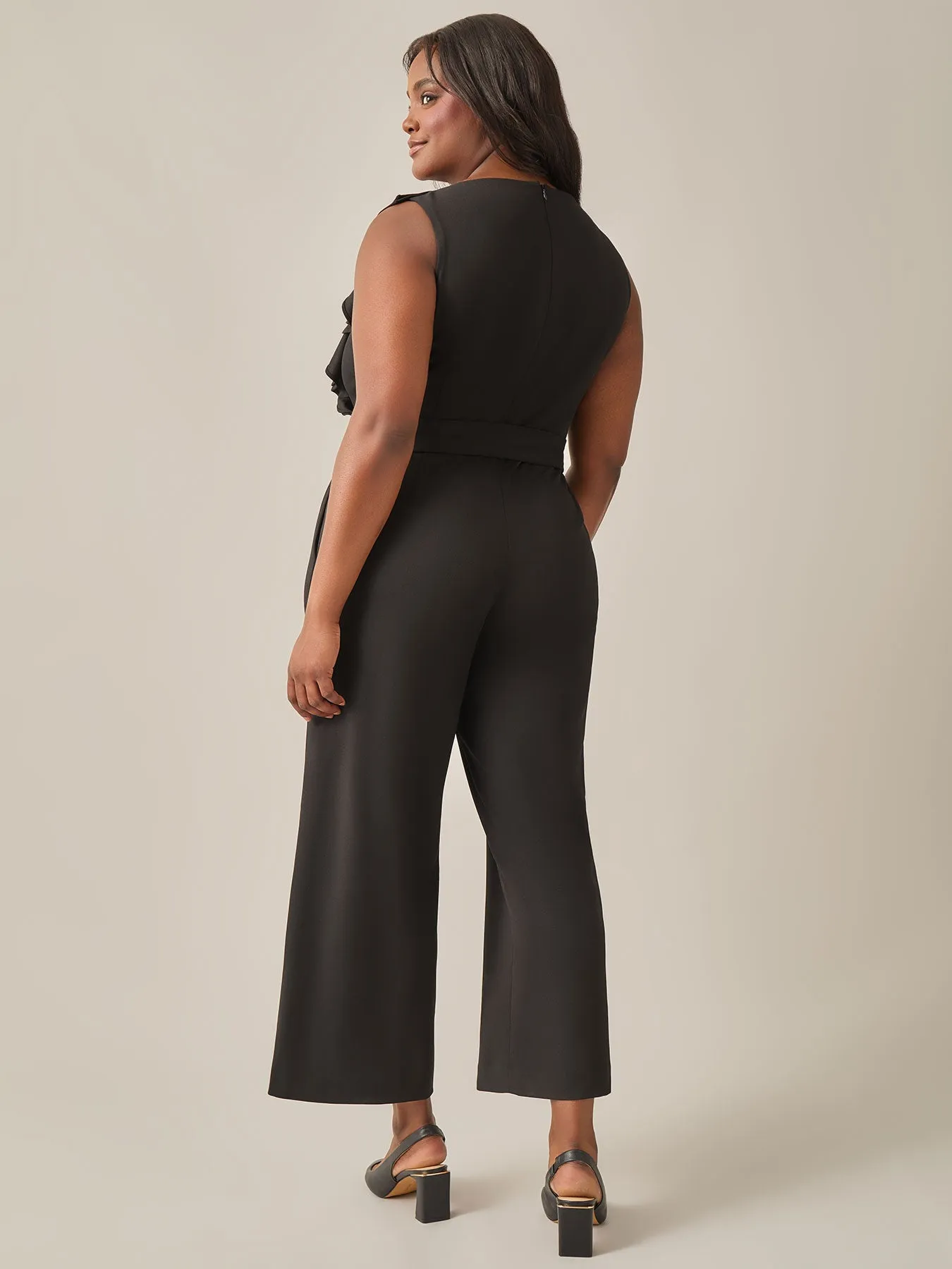 Ruffle Shoulder Jumpsuit, Black