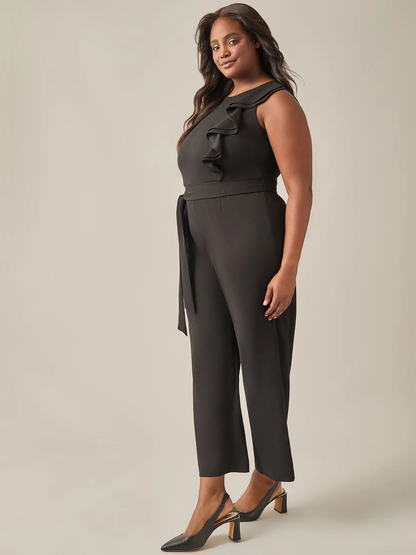 Ruffle Shoulder Jumpsuit, Black
