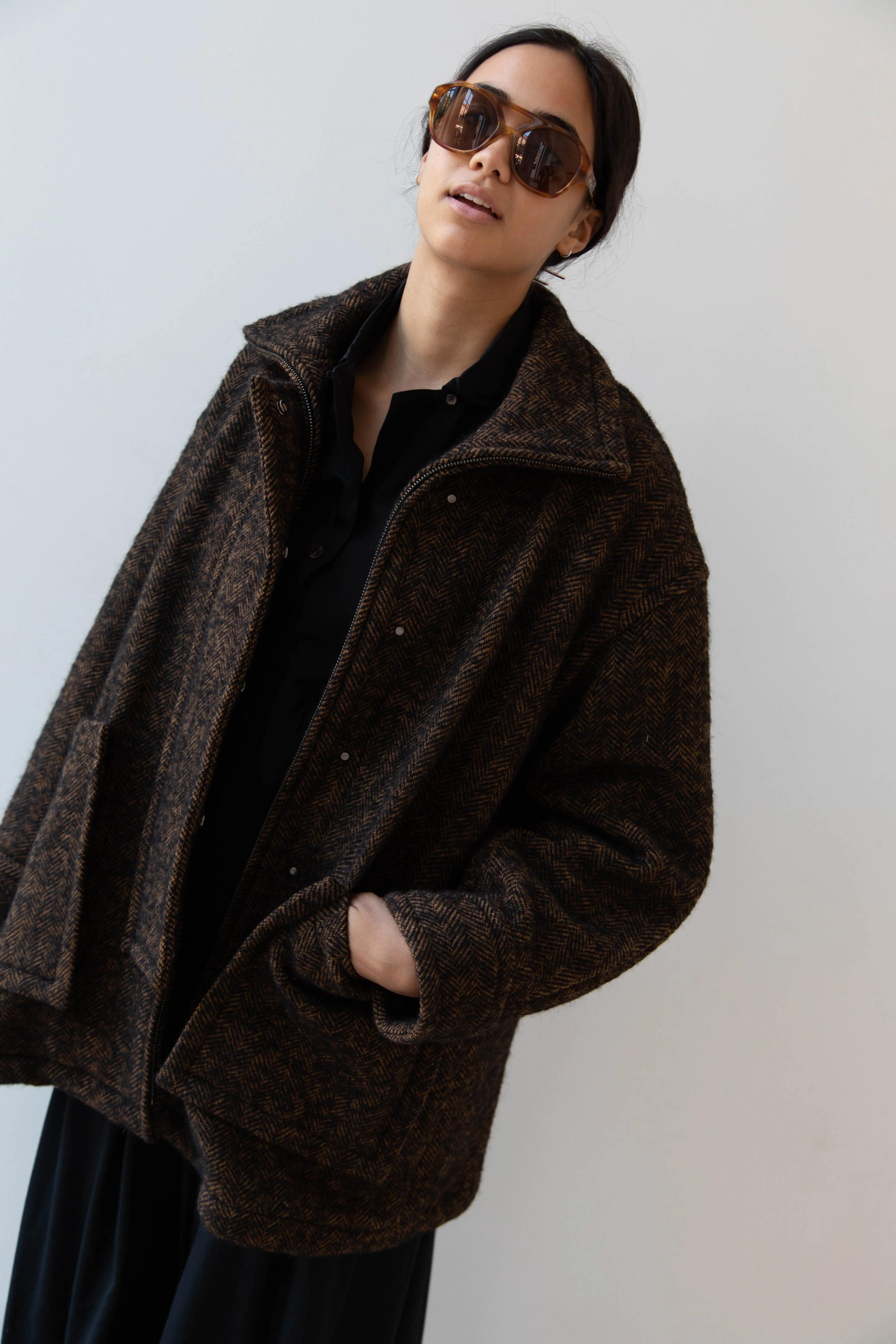 Sayaka Davis Zip-Up Jacket in Brown & Black