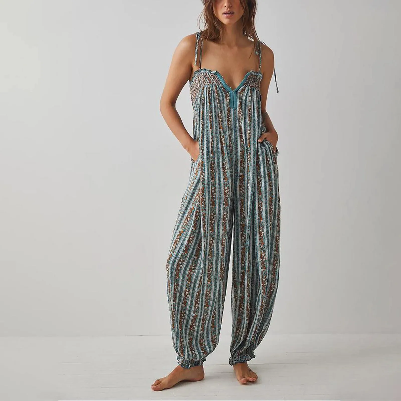 Shona Empire Spaghetti Strap Babydoll Jumpsuits