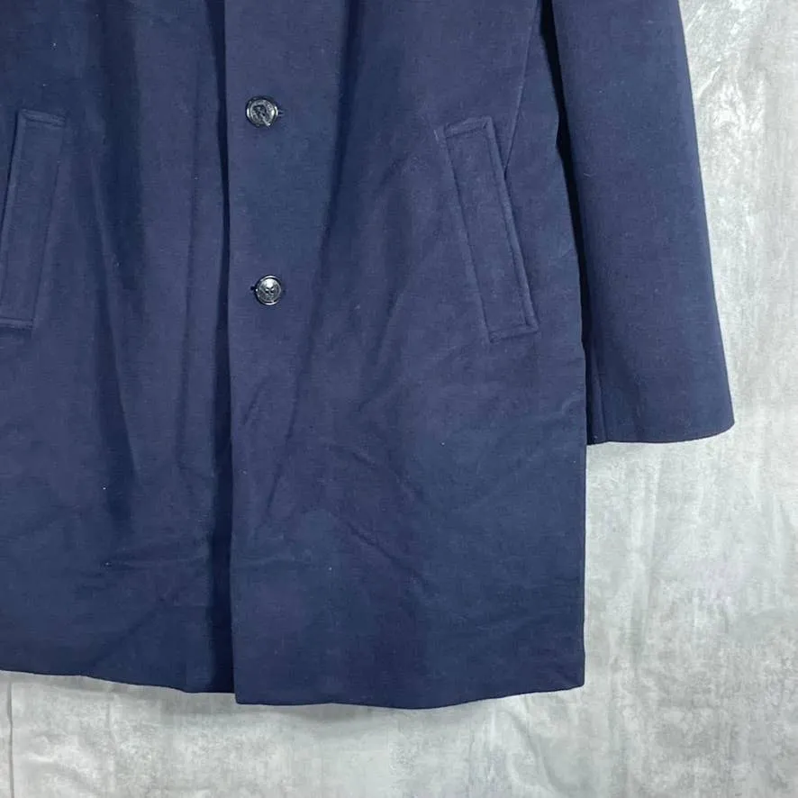 TOMMY HILFIGER Men's Navy Solid Addison Wool-Blend Trim-Fit Overcoat SZ 46R
