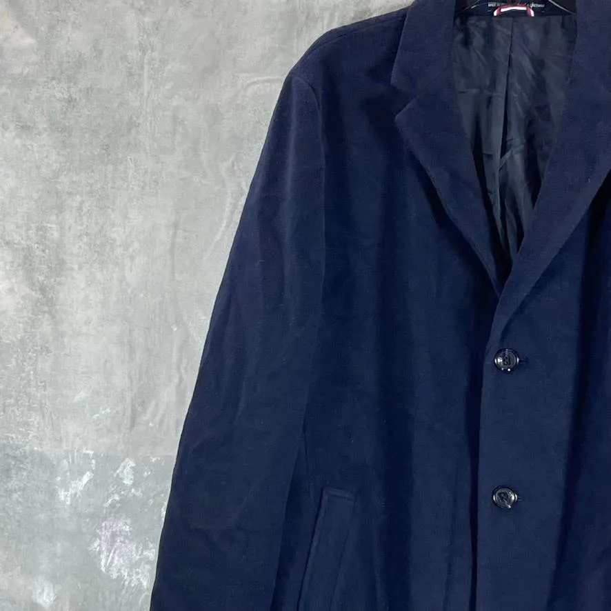 TOMMY HILFIGER Men's Navy Solid Addison Wool-Blend Trim-Fit Overcoat SZ 46R