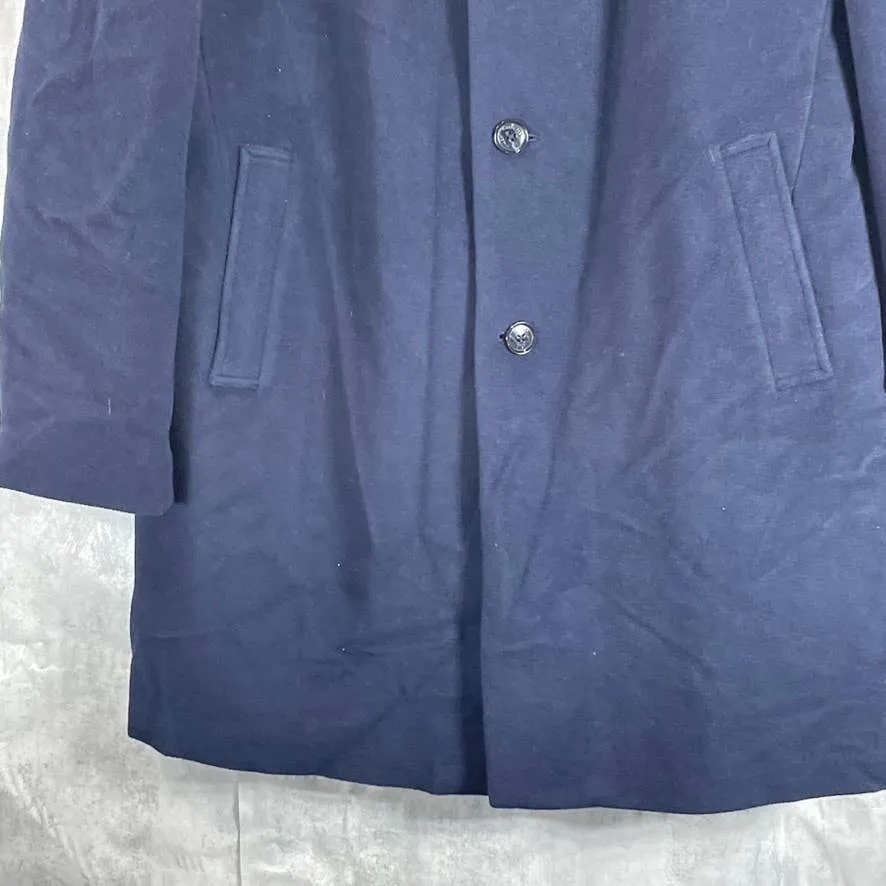 TOMMY HILFIGER Men's Navy Solid Addison Wool-Blend Trim-Fit Overcoat SZ 46R
