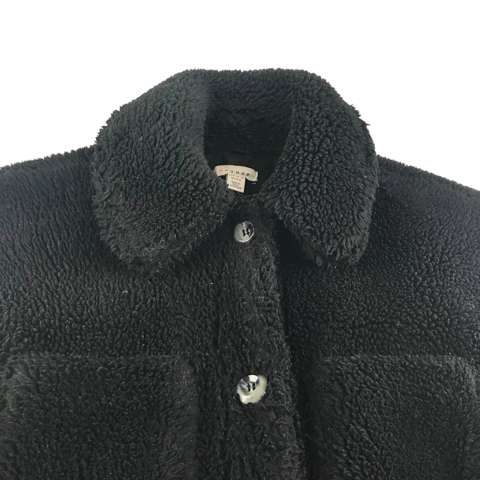 Top Shop fleece jacket adult size S black fluffy with buttons