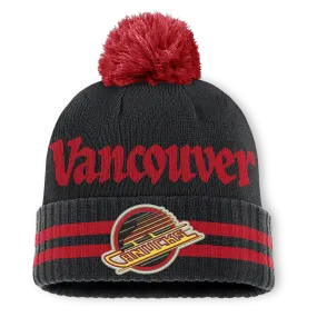 Vancouver Canucks Fanatics Heritage Blind Side Cuff Knit Toque with Pom - Black/Red