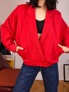 Vintage viscose short jacket red plain crop bomber blazer women M