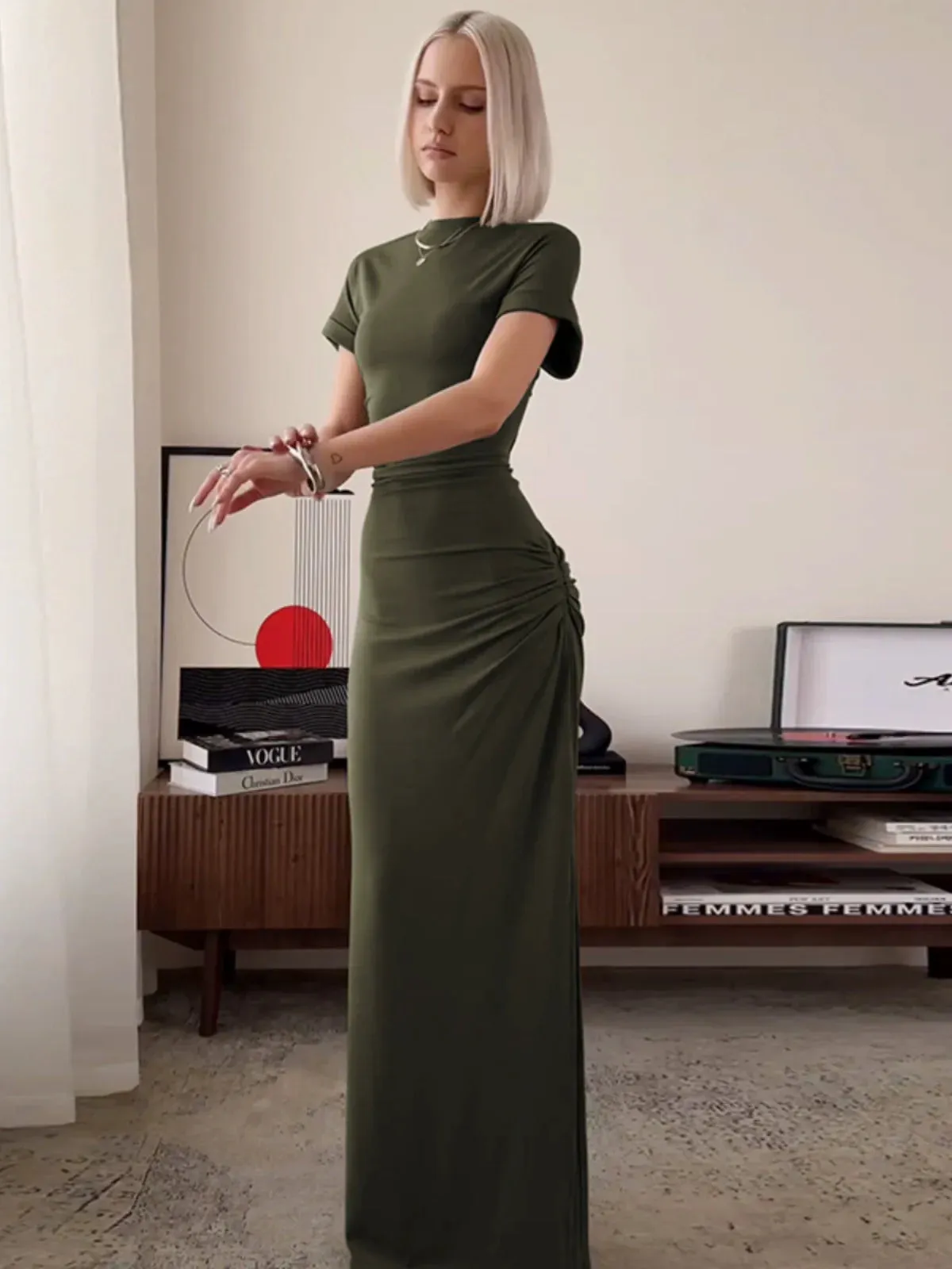 Vvsha Kynlee Pleated Slit Bodycon Dress