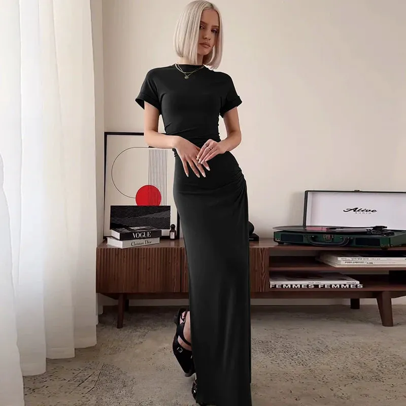 Vvsha Kynlee Pleated Slit Bodycon Dress