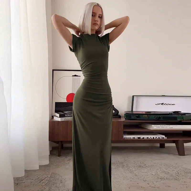 Vvsha Kynlee Pleated Slit Bodycon Dress