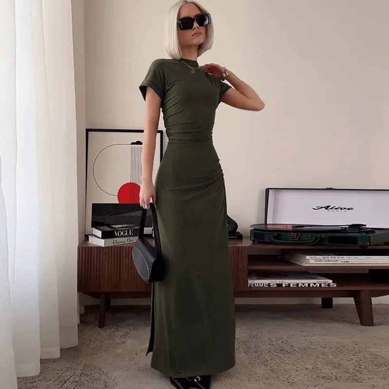 Vvsha Kynlee Pleated Slit Bodycon Dress