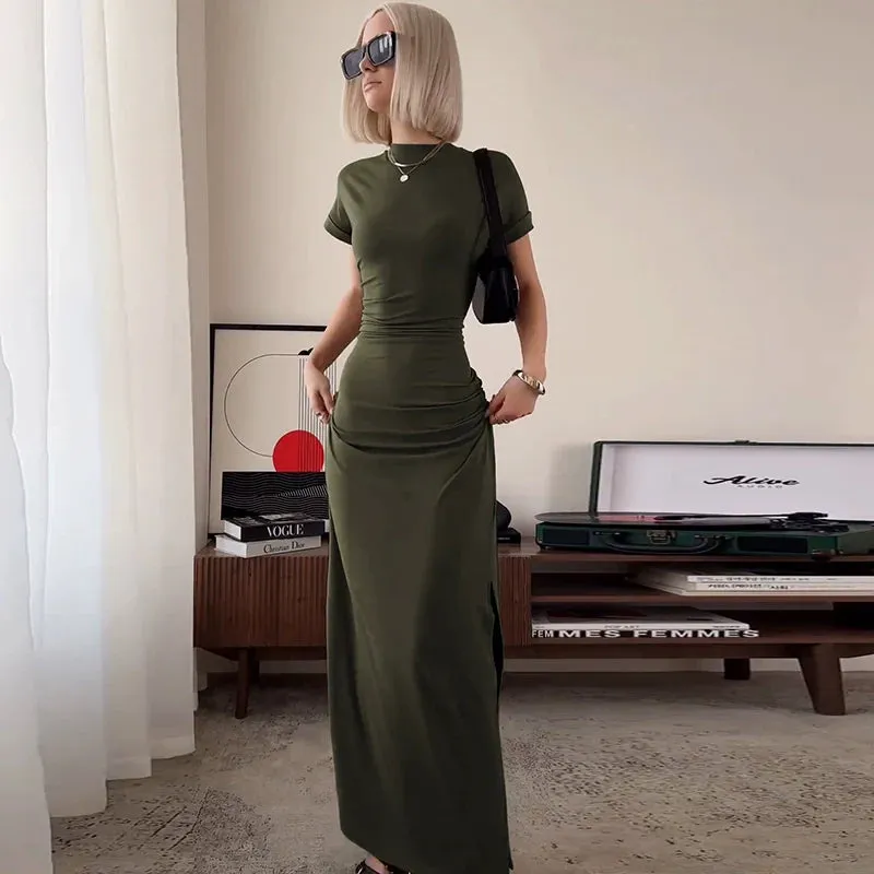 Vvsha Kynlee Pleated Slit Bodycon Dress