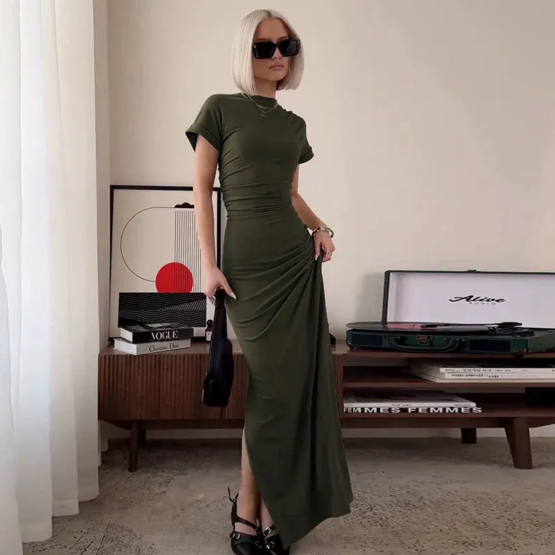 Vvsha Kynlee Pleated Slit Bodycon Dress