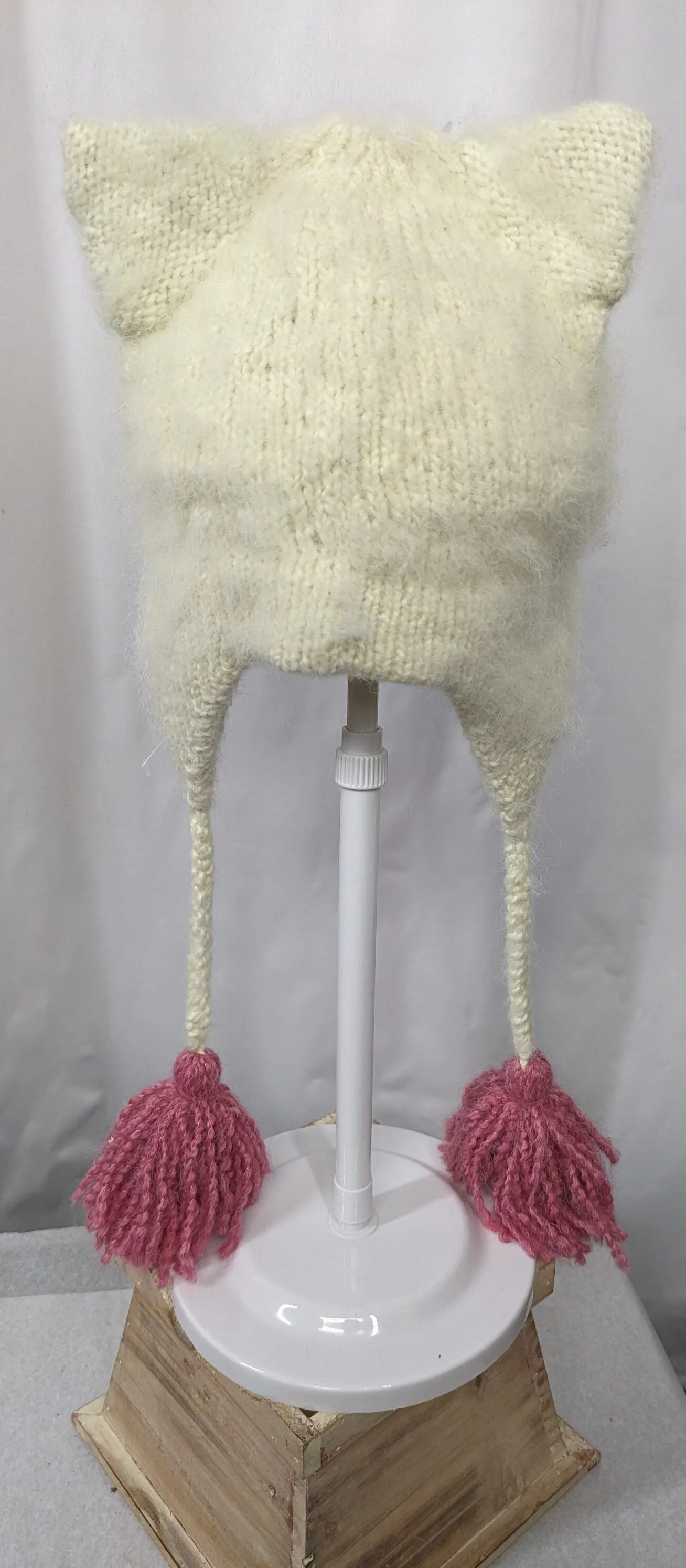 White and Pink Kitten Knit Winter Ski Snowboard Hat unique gift