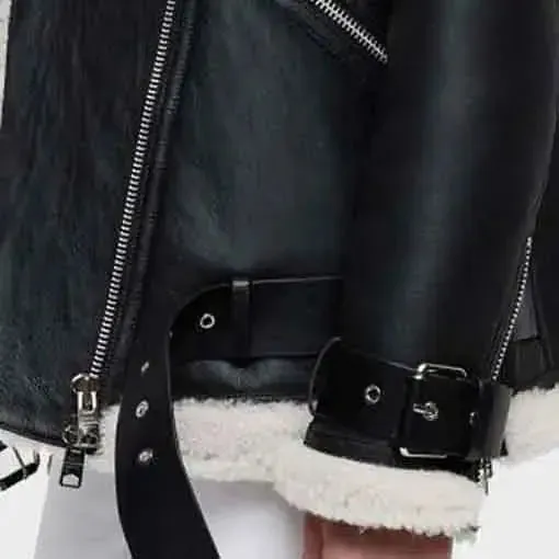 Women’s Black Shearling Biker Jacket - Stylish & Warm