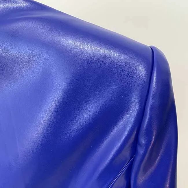 Women's Luxury Faux Leather Collar Fitted Blazer Golden Lion Buttons Royal Blue